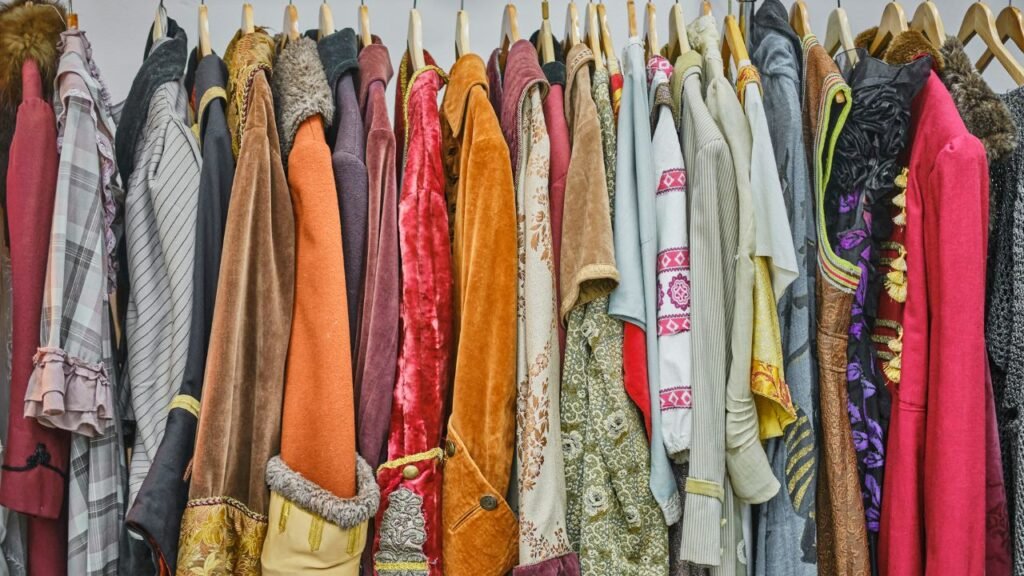 Vintage theatrical clothes in dressing room