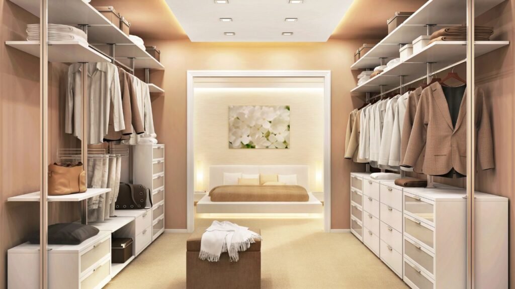 Large luxury bedroom with modern dressing room